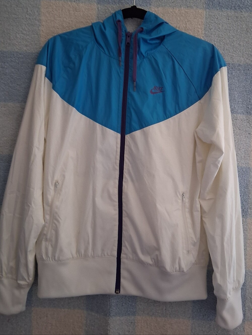 Nike Blue and White Windbreaker Jacket Sz 12-14 Boys/girls Large